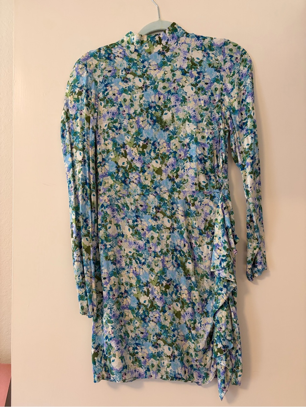 Mango Blue Green Floral Long Sleeve Dress